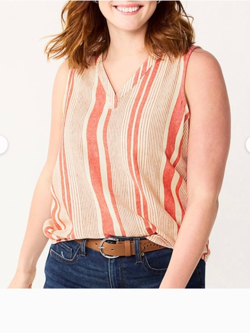 Sonoma V Neck Linen Blend Striped Top - XXL